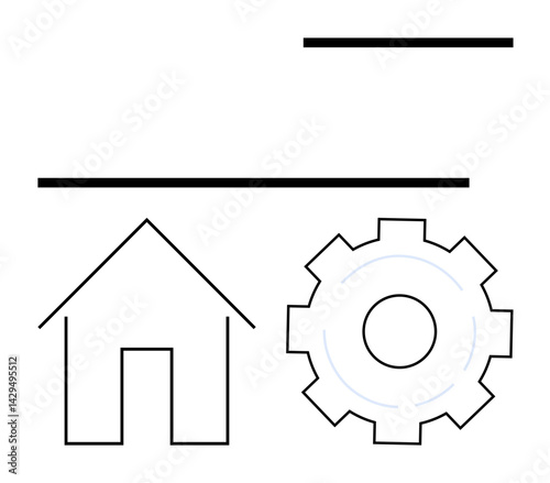 Minimalist design with a house symbol and gear. Ideal for home automation, innovation, technology, engineering, process optimization, technical service, simple landing page