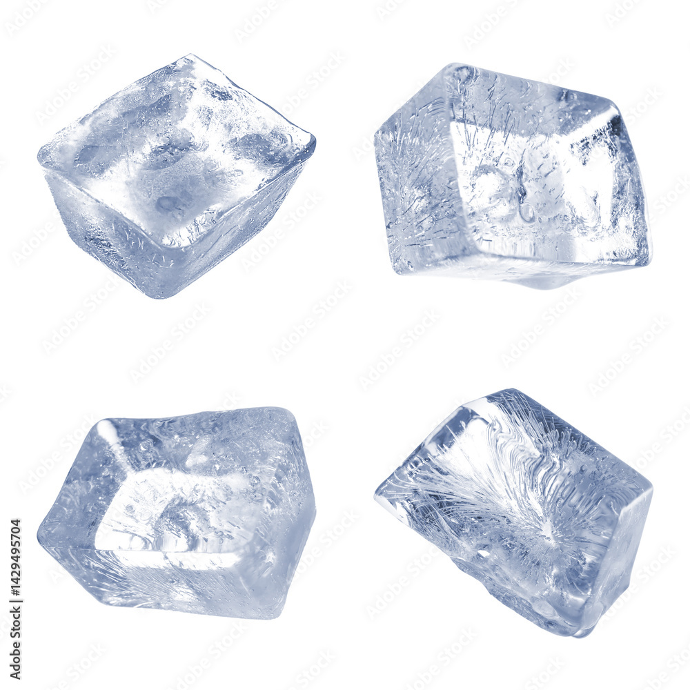 Obraz premium Clear ice cubes on white background, set