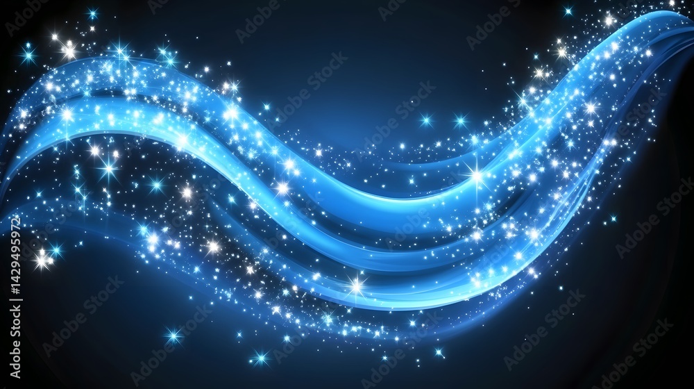 Glowing Blue Wave with Sparkling Stars Abstract Background Glowing Blue Wave with Sparkling Stars Abstract Background