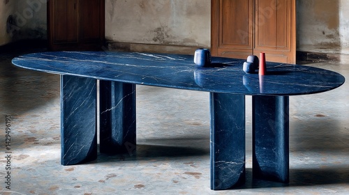 Oval blue stone dining table