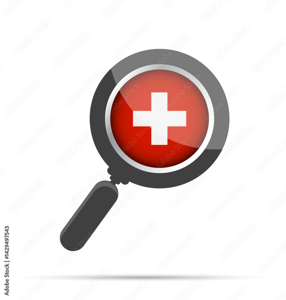 Fototapeta premium Magnifying glass with the flag of Switzerland – Vector Flat Illustration