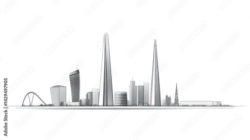 Fototapeta premium London skyline sketch, city architecture, urban background, design