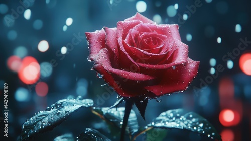 red rose with dewdrops captured in crisp focus and bright tones