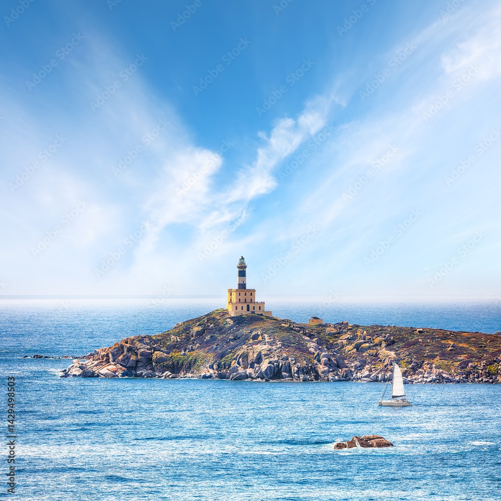 Marvelous view of Capo Carbonara lighthouse with turquoise water