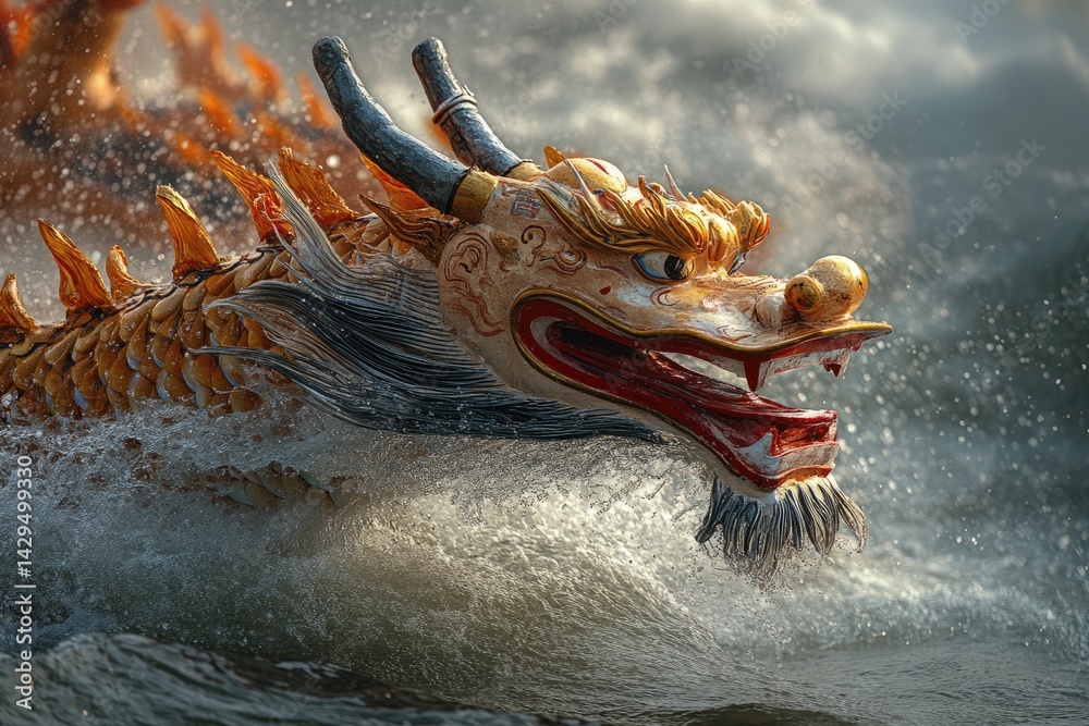 Traditional dragon boat festival: cultural heritage, festive racing, ancient custom, rowing competition, historical celebration, water ritual, summer event, community gathering, legendary origins.