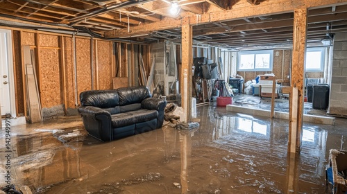 A stunning image of flooded basement due to snowmelt or a pipe burst highlights the challenges of water damage restoration.