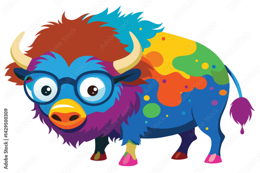 Naklejka premium Colorful artistic bison colorful paint splatters on white background.
