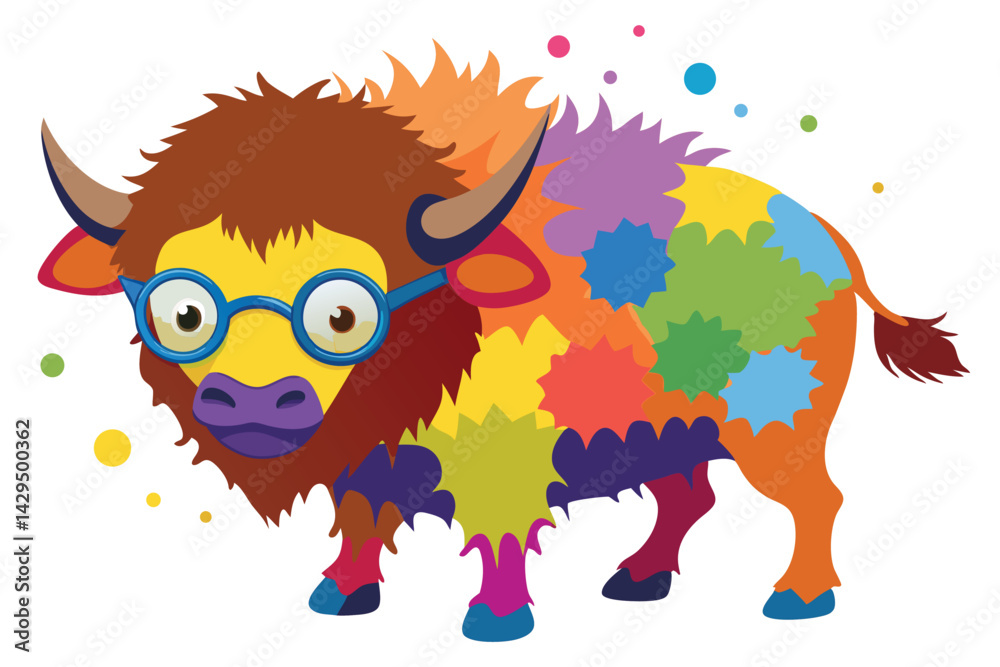 Naklejka premium Colorful artistic bison colorful paint splatters on white background.