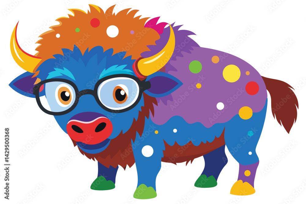 Naklejka premium Colorful artistic bison colorful paint splatters on white background.