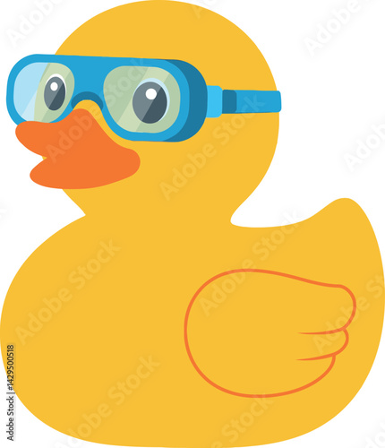 Yellow rubber duck wearing blue goggles vector illustration for playful bath time design 