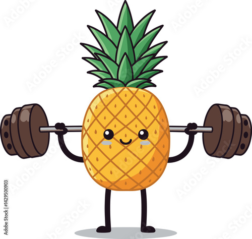 Pineapple lifting barbell healthy fruit fitness workout concept illustration 