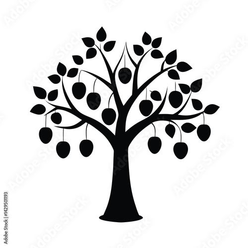 Full Fruit Apple Tree Silhouette Vector