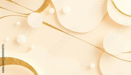 Elegant Cream and Gold Abstract Background with 3D Shapes and Lines