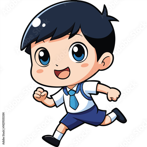 Happy cartoon boy running to school