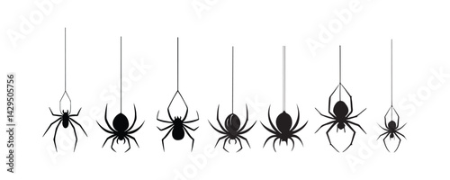 Spider Silhouettes – Black and White Arachnid Vector Illustration for Halloween