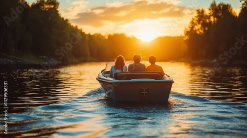 family spending the day at the lake, renting a boat and enjoying a peaceful ride on the water