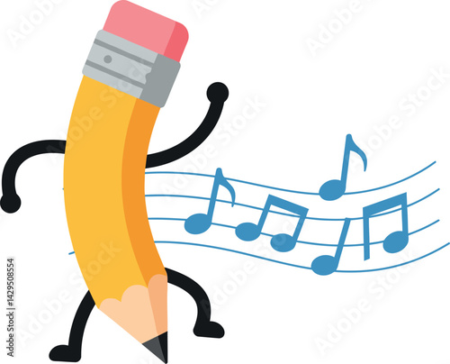 Dancing pencil with musical notes creative illustration vector design 