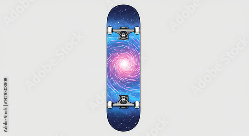 Obraz na płótnie Skateboard with galaxy design on a plain background w salonie
