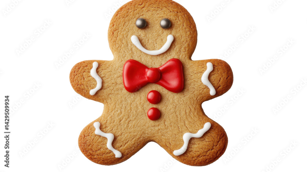 Festive Christmas Gingerbread Man Cookie Decorated with Icing isolated on White Background Festive Christmas Gingerbread Man Cookie Decorated with Icing isolated on White Background