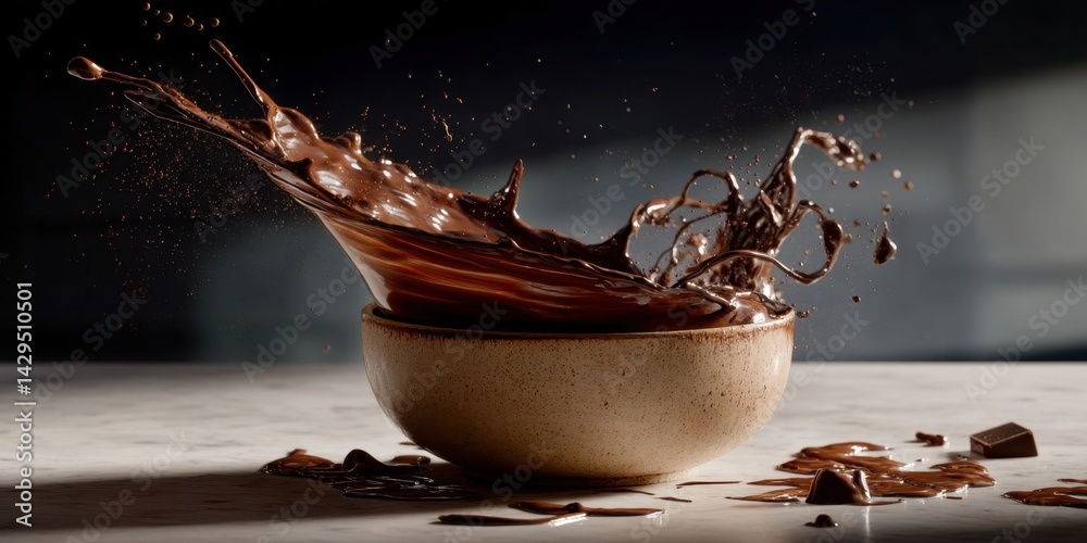 Fototapeta premium Chocolate Sauce Splashing in a Bowl