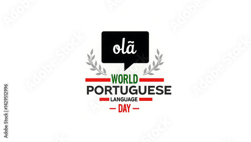 Colorful minimalist design for world portuguese language day featuring bold text and hello speech bubble in flat modern style photo