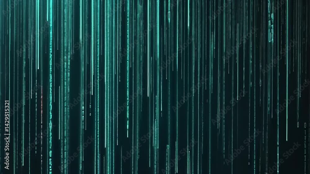 Abstract Digital Rain: Teal Binary Code Cascading Downward Abstract Digital Rain: Teal Binary Code Cascading Downward