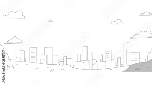 Cityscape skyline, park view, sunny day, illustration, website banner