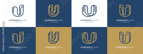 Abstract letter U with unique outline logo vector collections.