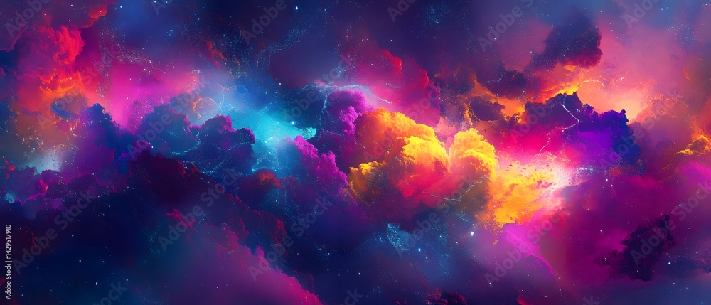 Fototapeta premium A stunning visualization of the cosmos filled with vibrant colors and swirling clouds, representing the beauty and mystery of the universe
