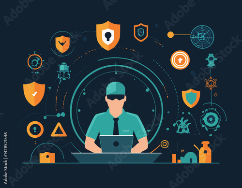 Data Defender: Cybersecurity Strategy Vector Art