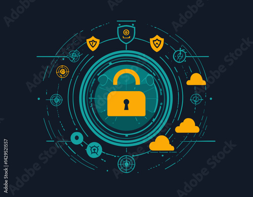 Data Defender: Cybersecurity Strategy Vector Art