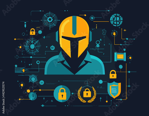 Data Defender: Cybersecurity Strategy Vector Art