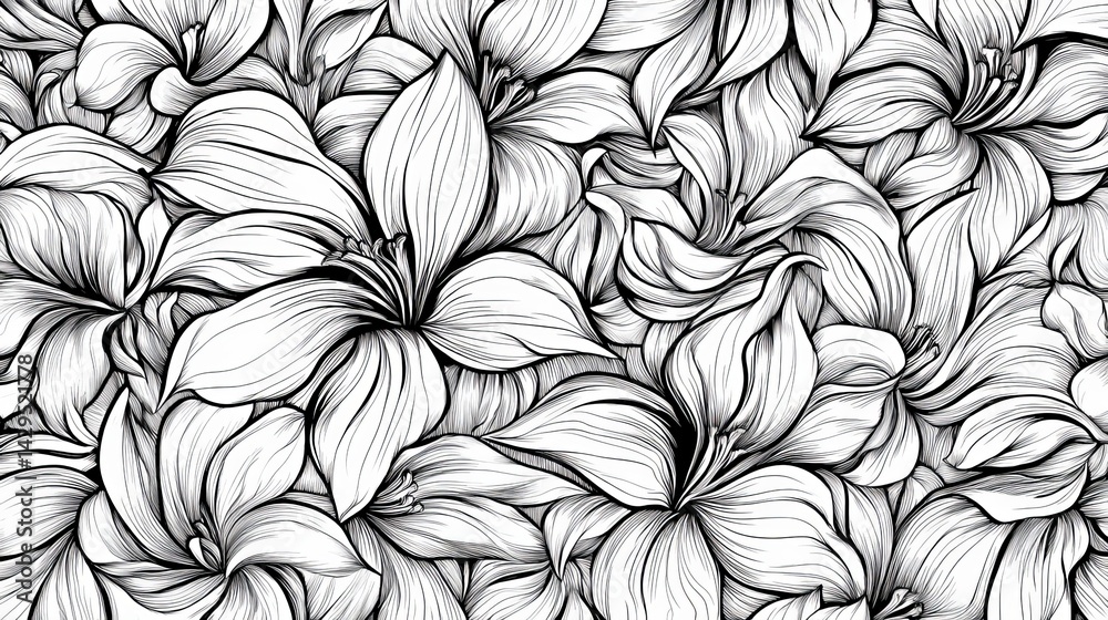 custom made wallpaper toronto digitalElegant Monochrome Floral Pattern Seamless Design Detailed Black and White Lily Flowers Botanical Illustration Nature Inspired Artistic Background