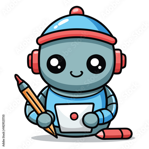 Cute robot holding a pen and paper (1)