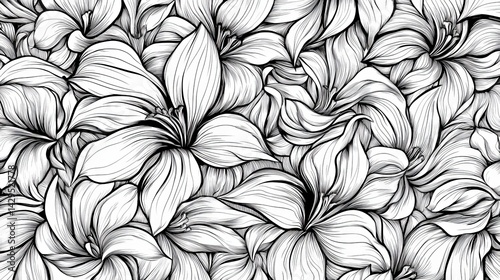 Wallpaper Mural Elegant Monochrome Floral Pattern Seamless Design Detailed Black and White Lily Flowers Botanical Illustration Nature Inspired Artistic Background     Torontodigital.ca