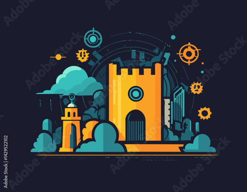 Digital Fortress: Cybersecurity Vector Illustration