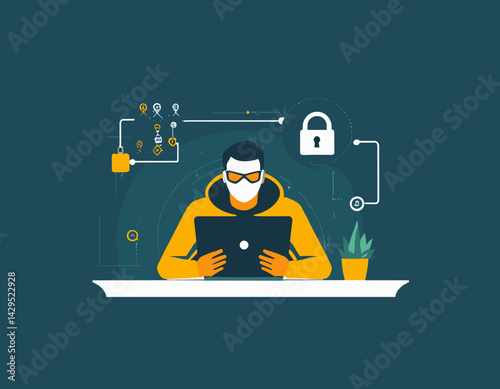 Code Lockdown: Cybersecurity Vector Illustration