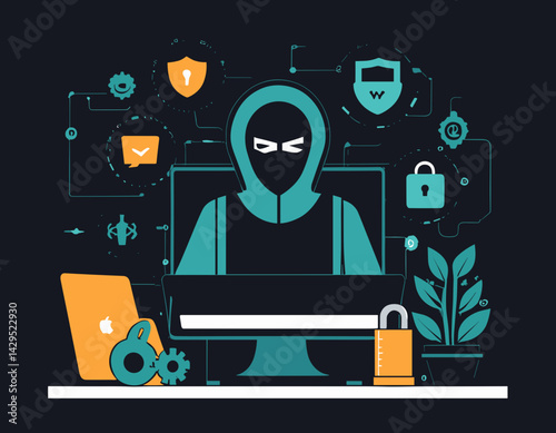 Code Lockdown: Cybersecurity Vector Illustration