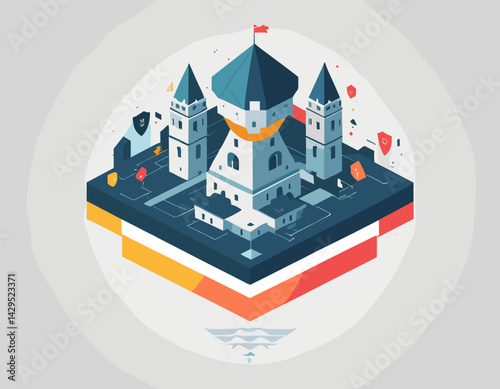 Digital Fortress: Abstract Cybersecurity Vector Illustration