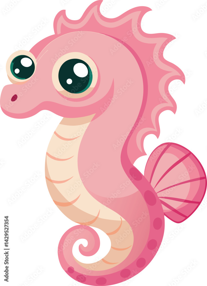 Fototapeta premium Cute Pink Seahorse Cartoon Illustration in Kawaii Style.