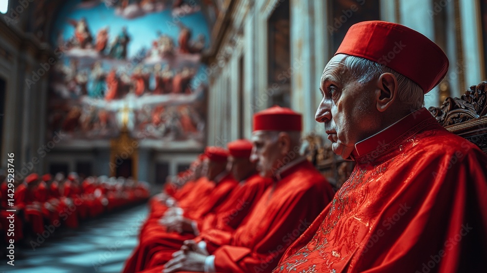 Bishops dressed in red for the election of the new Pope at the Vatican