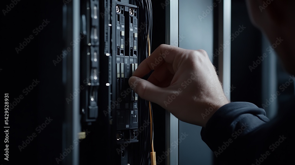Technician Working on Network Equipment Technician Working on Network Equipment