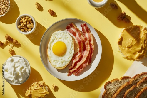 Wallpaper Mural Classic breakfast with sunny-side egg and crispy bacon on yellow Torontodigital.ca
