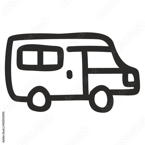 Camper Van Vector Icon in Black on Transparent Background for Road Trip Planners, RV Rental Websites, and Adventure Travel Interfaces

