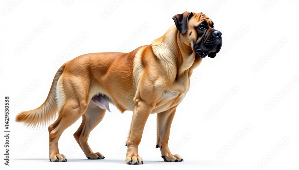 Obraz premium Majestic mastiff, powerful stance, white background, breed standard, wrinkles