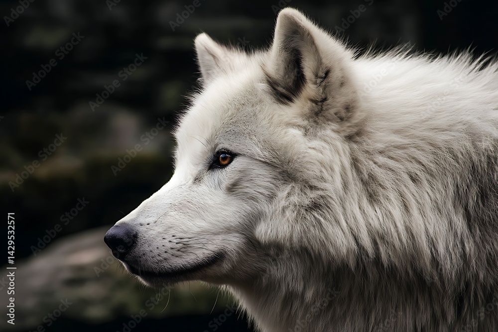 Obraz premium Graceful dire wolf with white fur in profile 