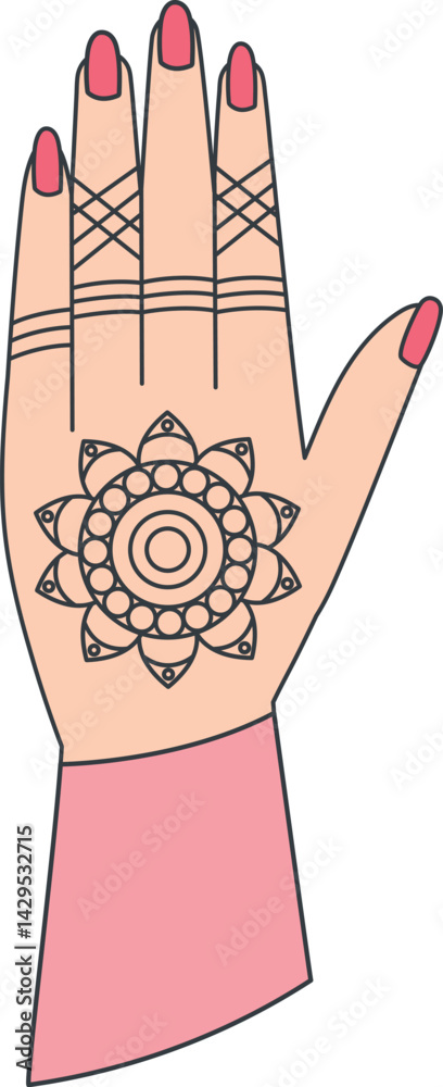 Indian Wedding Hands Female Fingers Mehndi Art Bridal Ceremony Cultural Vector