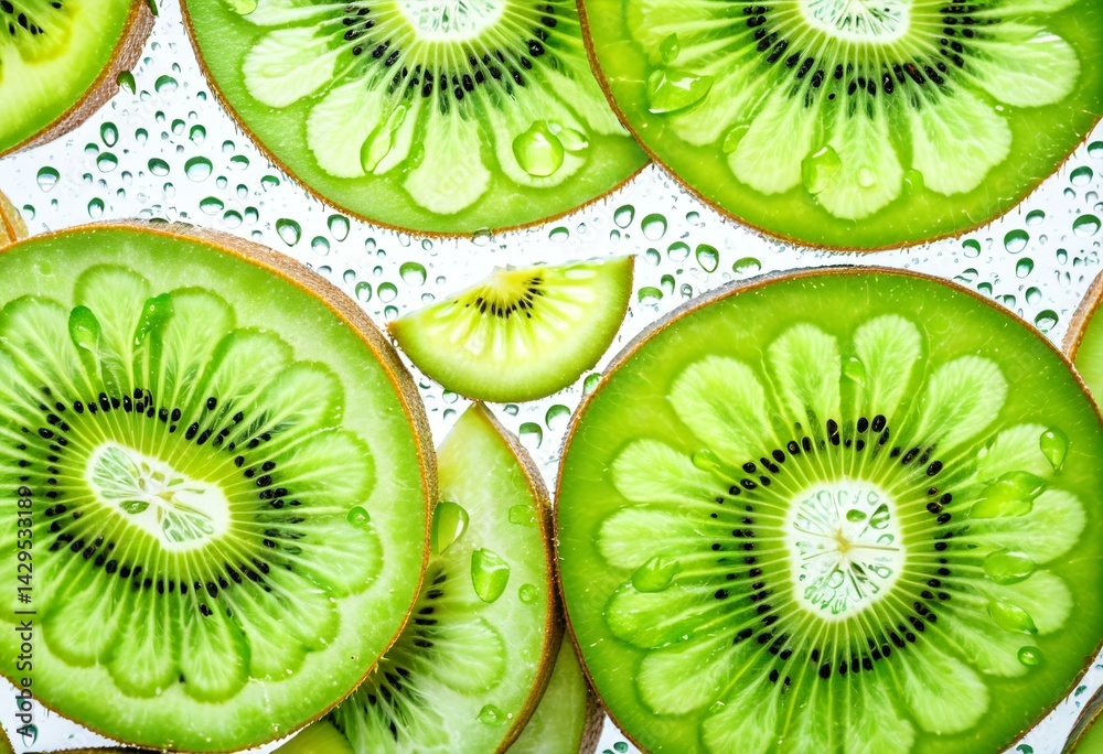 Fototapeta premium A close up of sliced kiwi fruit on a white surface.
