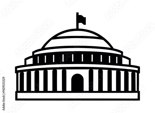 Indian Parliament Round Flag Building Monument Silhouette Government Structure Vector