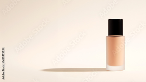 Obraz na płótnie Liquid foundation bottle in ochre tone with black cap on beige background with copy space w salonie